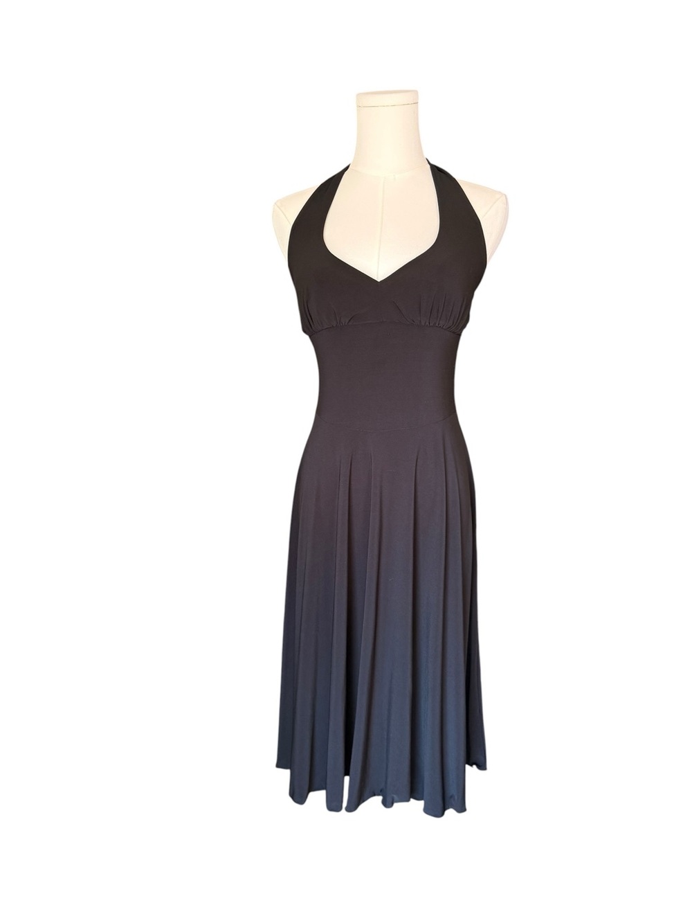 VENUS Black Halter Midi Dress with Flared Skirt